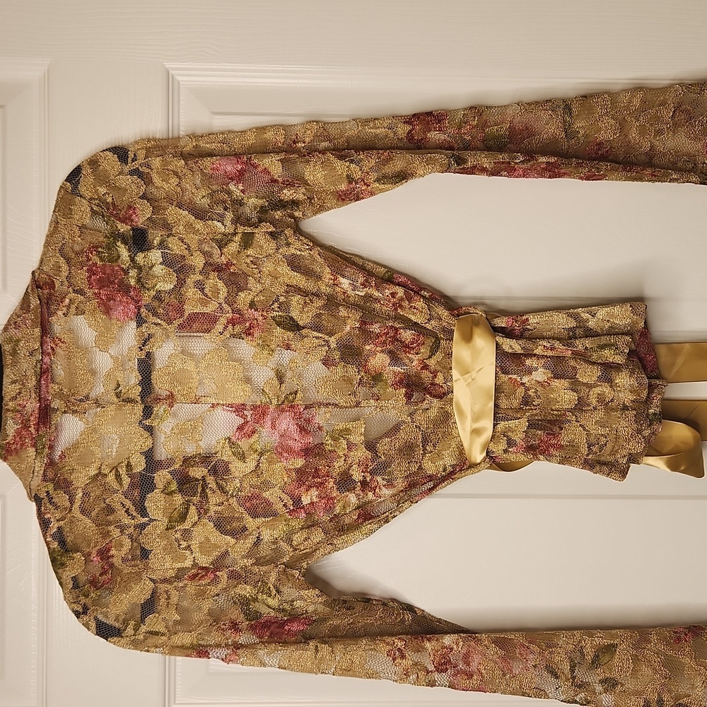 Do & Be Clothing Women's Yellow Gold/Pink Appliqued Floral Lace Jacket Size S - Picture 8 of 13